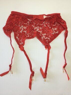 Vtg Victoria's Secret Gold Label Red Lace Stretch Adjustable Garter Belt sz S US